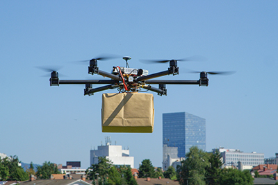 a drone carrying a package